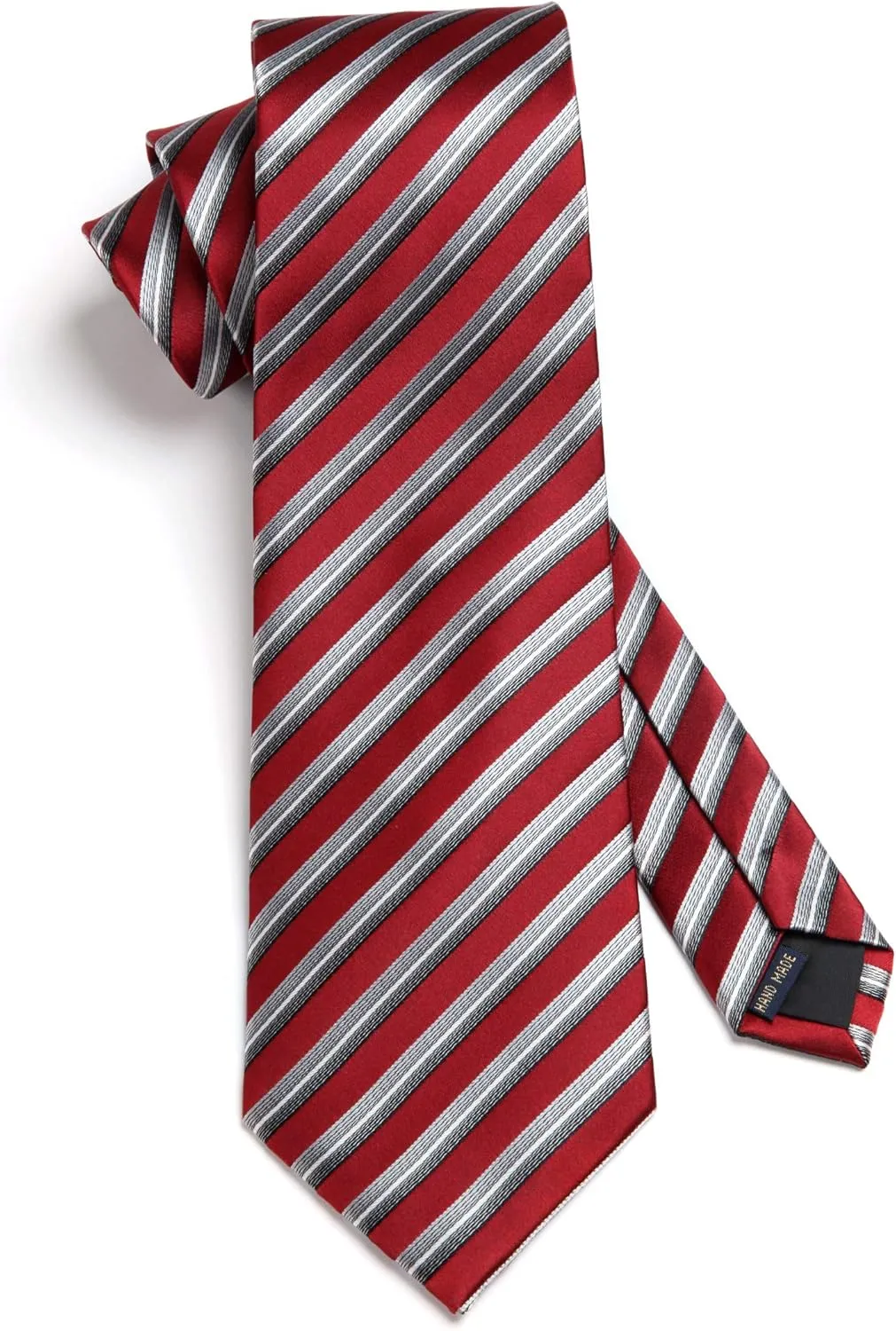 HISDERN Stripe Tie Mens Ties with Pocket Square Set Classic 3.4'' Silk Formal Necktie Handkerchief for Business Wedding