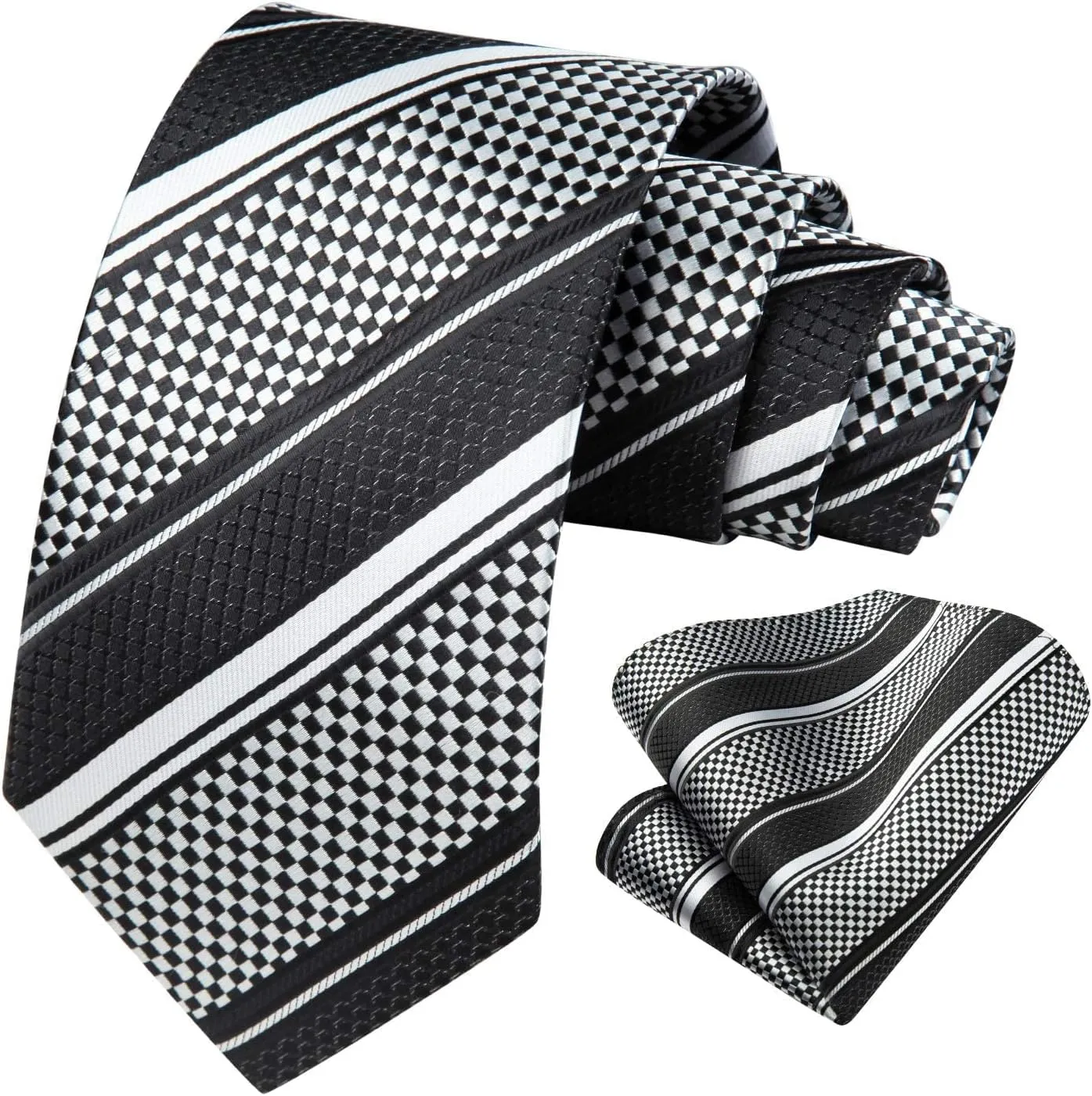 HISDERN Stripe Tie Mens Ties with Pocket Square Set Classic 3.4'' Silk Formal Necktie Handkerchief for Business Wedding