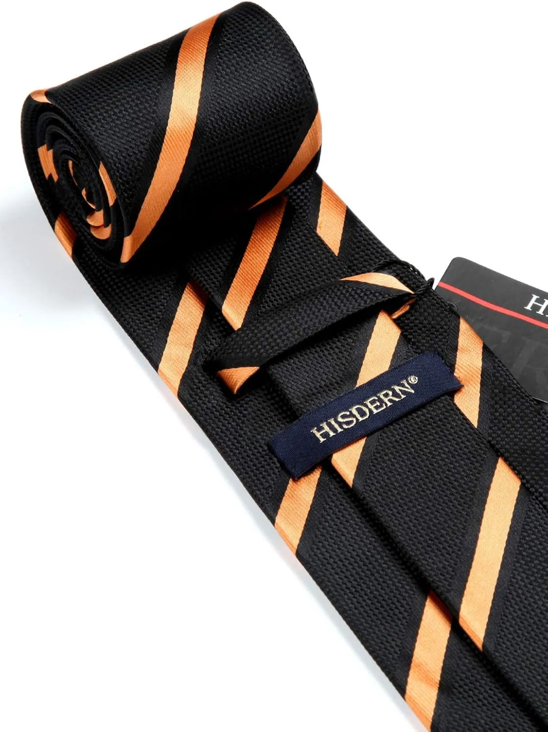 HISDERN Stripe Tie Mens Ties with Pocket Square Set Classic 3.4'' Silk Formal Necktie Handkerchief for Business Wedding