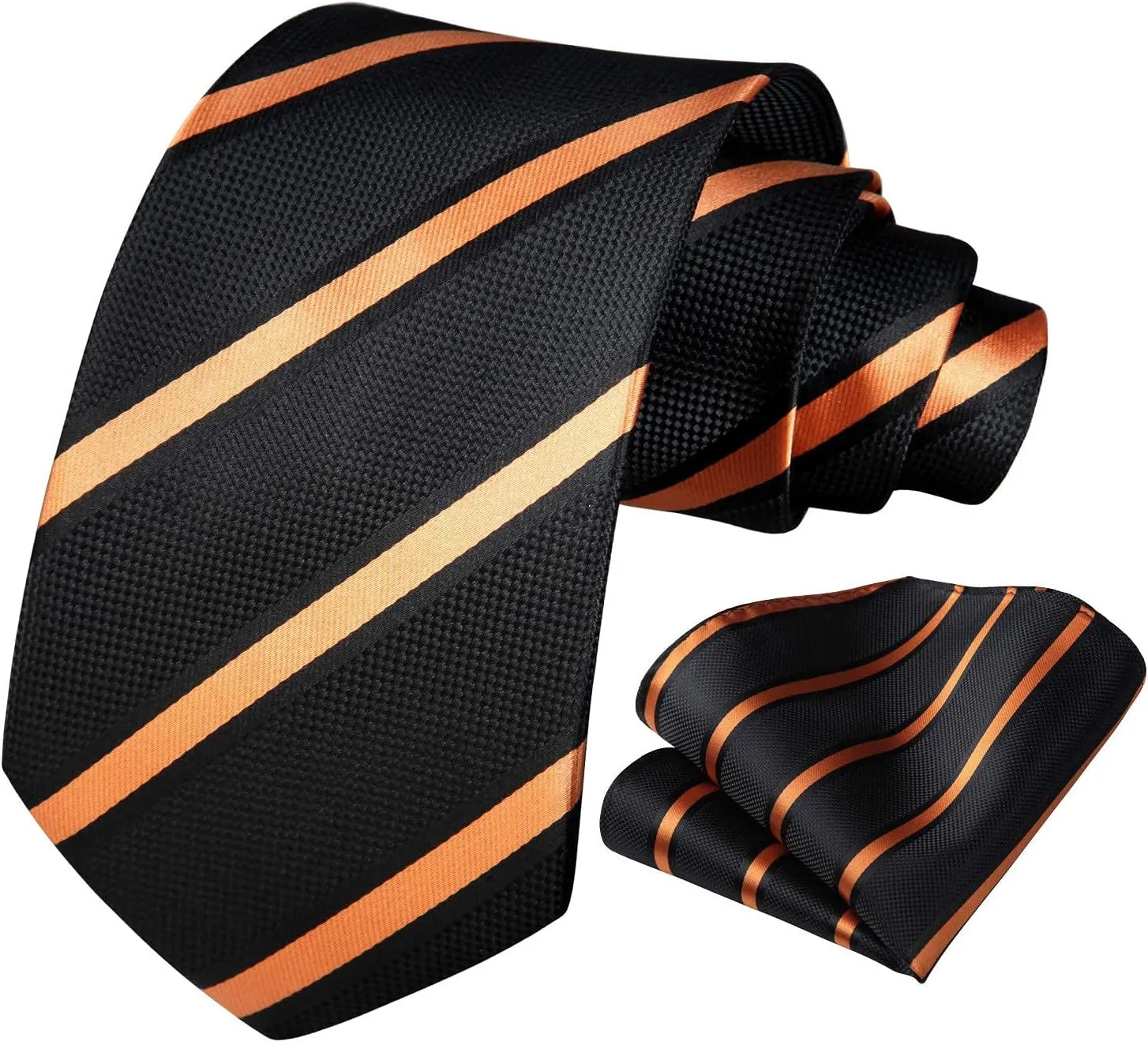HISDERN Stripe Tie Mens Ties with Pocket Square Set Classic 3.4'' Silk Formal Necktie Handkerchief for Business Wedding
