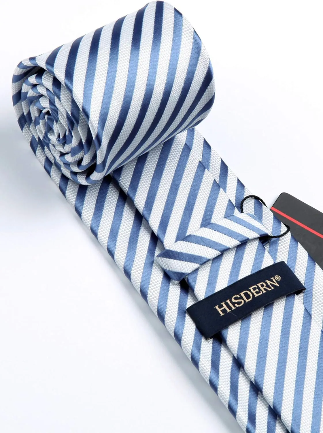HISDERN Stripe Tie Mens Ties with Pocket Square Set Classic 3.4'' Silk Formal Necktie Handkerchief for Business Wedding