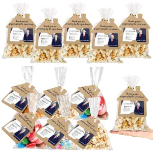 Hoolerry 100 Set Open House Popcorn Bag with Tag Real Estate Agent Thanks Tag Business Card House Shaped Paper Gift Popcorn Candy Biscuits Bag for Estate Agent Favors Supplies(Kraft Color)