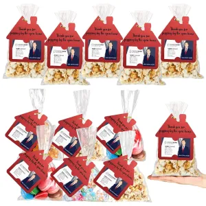 Hoolerry 100 Set Open House Popcorn Bag with Tag Real Estate Agent Thanks Tag Business Card House Shaped Paper Gift Popcorn Candy Biscuits Bag for Estate Agent Favors Supplies(Red Color)