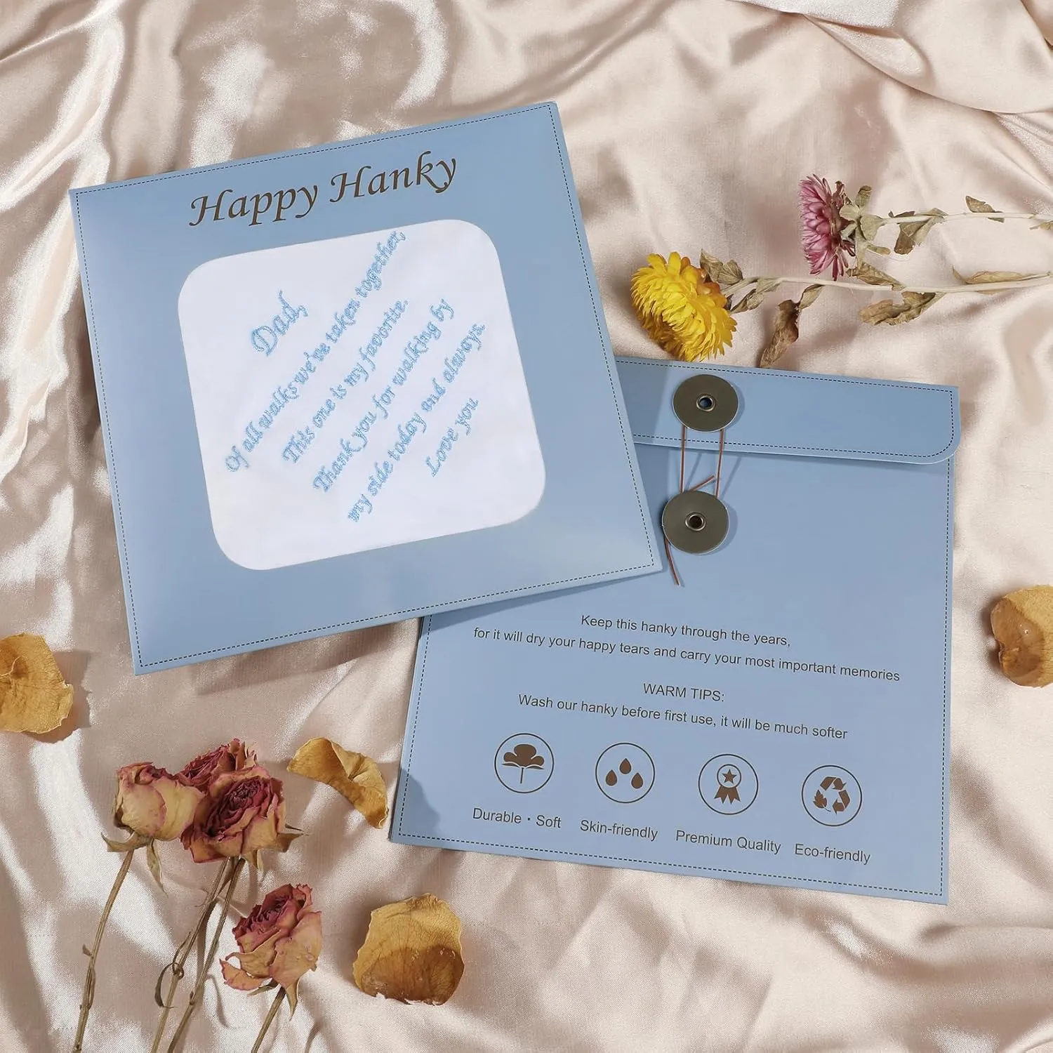 HOULIFE Wedding Handkerchiefs for Bride, Something Blue Wedding Brides Gift Embroidered Handkerchief with Lace Edges