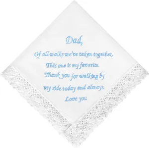 HOULIFE Wedding Handkerchiefs for Bride, Something Blue Wedding Brides Gift Embroidered Handkerchief with Lace Edges