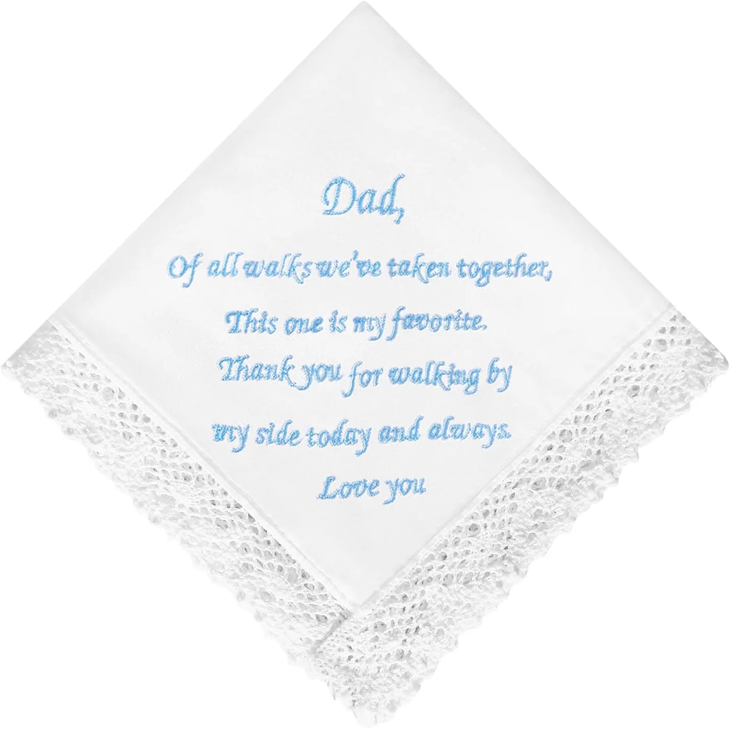 HOULIFE Wedding Handkerchiefs for Bride, Something Blue Wedding Brides Gift Embroidered Handkerchief with Lace Edges