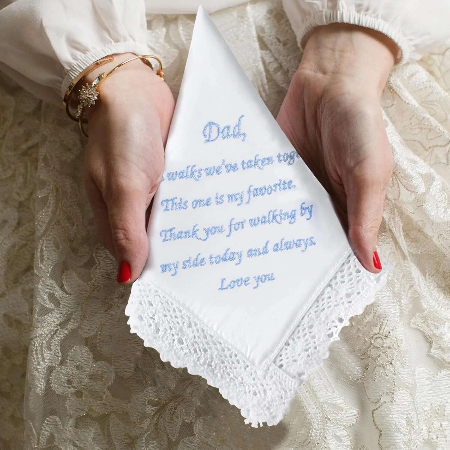 HOULIFE Wedding Handkerchiefs for Bride, Something Blue Wedding Brides Gift Embroidered Handkerchief with Lace Edges