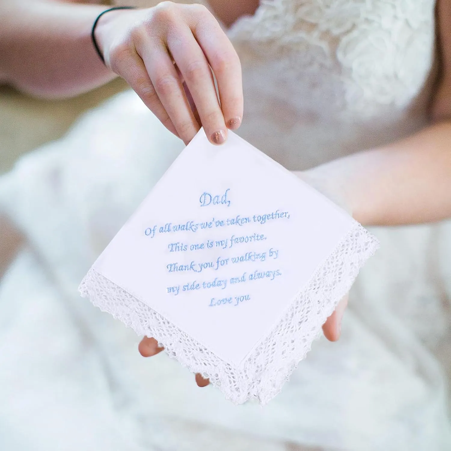 HOULIFE Wedding Handkerchiefs for Bride, Something Blue Wedding Brides Gift Embroidered Handkerchief with Lace Edges