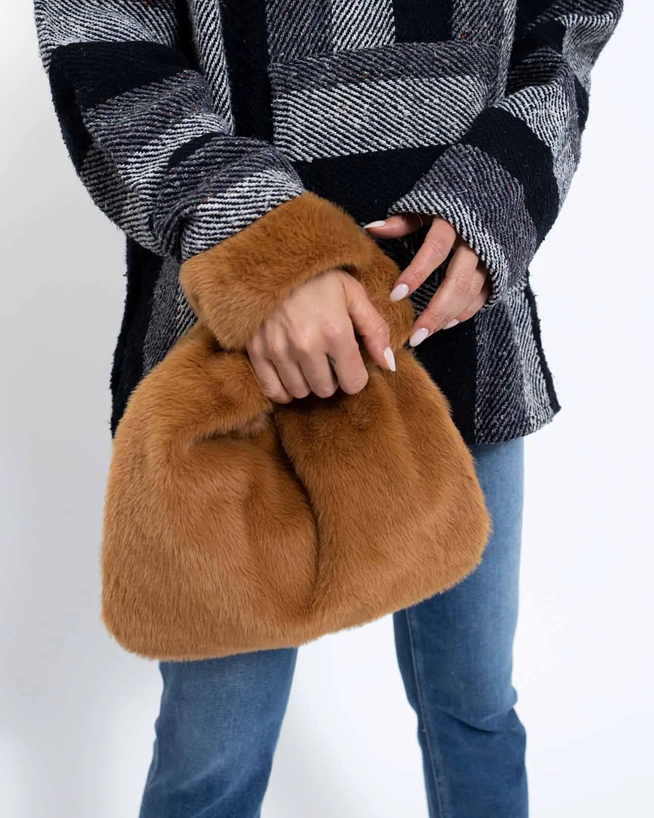 House of Harlow Brown Faux Fur Purse