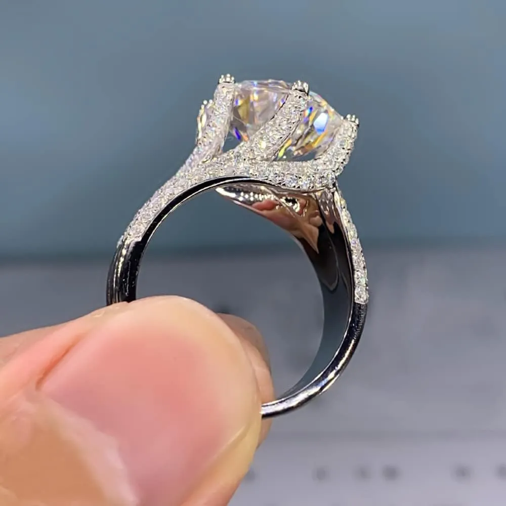 Htayekog Moissanite Engagement Ring for Women, Classic Promise Ring Six Claw Ring Solitaire Moissanite Promise Ring for Women, 925 Sterling Silver D Color VVS1 Wedding Band, Moissanite Ring 5 Carat 8