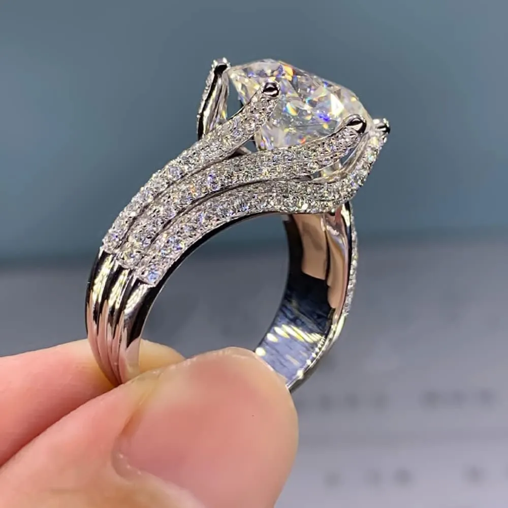 Htayekog Moissanite Engagement Ring for Women, Classic Promise Ring Six Claw Ring Solitaire Moissanite Promise Ring for Women, 925 Sterling Silver D Color VVS1 Wedding Band, Moissanite Ring 5 Carat 8