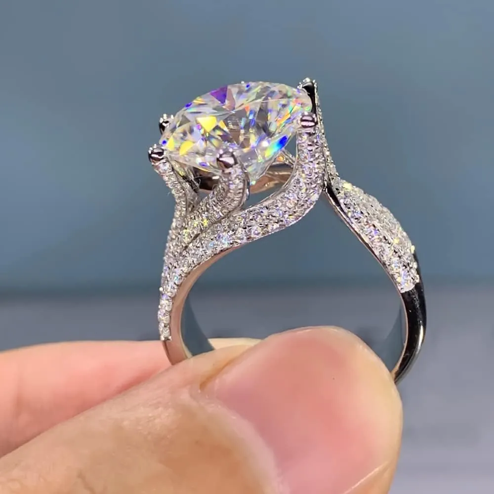 Htayekog Moissanite Engagement Ring for Women, Classic Promise Ring Six Claw Ring Solitaire Moissanite Promise Ring for Women, 925 Sterling Silver D Color VVS1 Wedding Band, Moissanite Ring 5 Carat 8