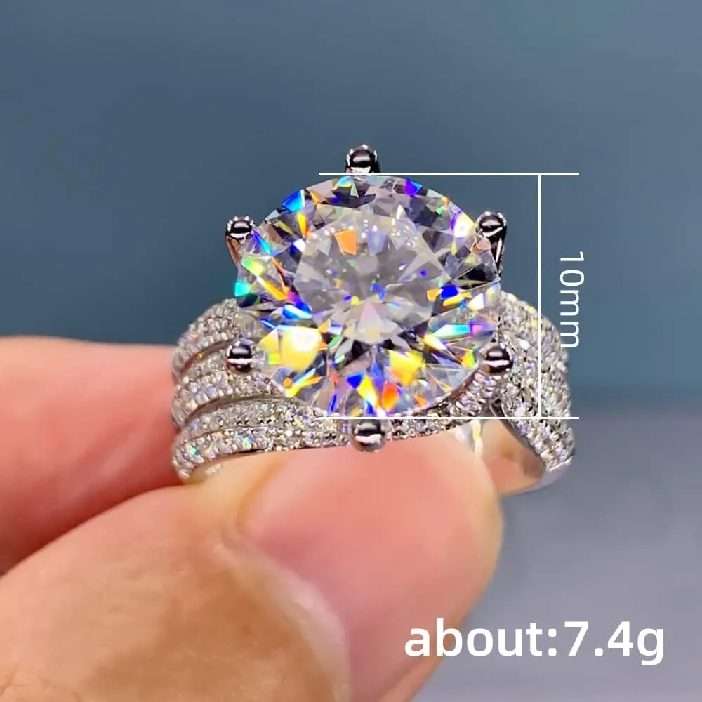 Htayekog Moissanite Engagement Ring for Women, Classic Promise Ring Six Claw Ring Solitaire Moissanite Promise Ring for Women, 925 Sterling Silver D Color VVS1 Wedding Band, Moissanite Ring 5 Carat 8