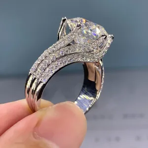 Htayekog Moissanite Engagement Ring for Women, Classic Promise Ring Six Claw Ring Solitaire Moissanite Promise Ring for Women, 925 Sterling Silver D Color VVS1 Wedding Band, Moissanite Ring 5 Carat 8