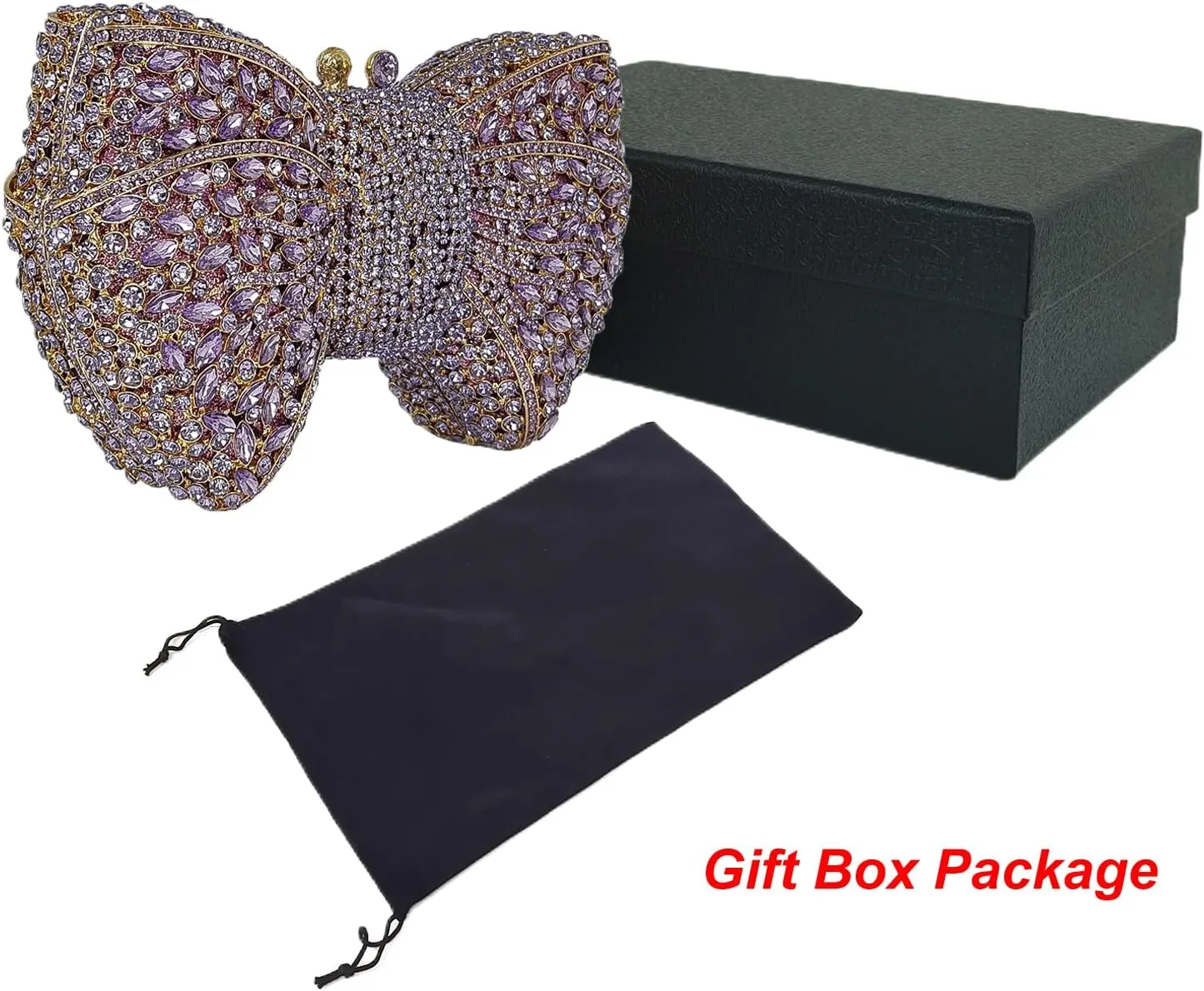 HUANG ZHUANG Bowknot Luxury Crystal Clutch Women Glitter Rhinestone Evening Bag for Party Wedding