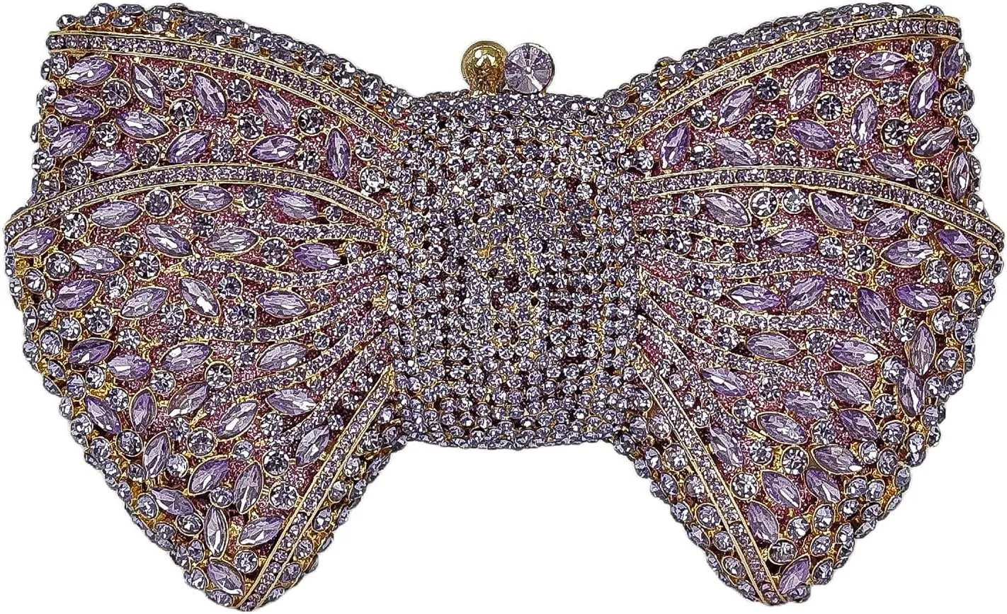 HUANG ZHUANG Bowknot Luxury Crystal Clutch Women Glitter Rhinestone Evening Bag for Party Wedding