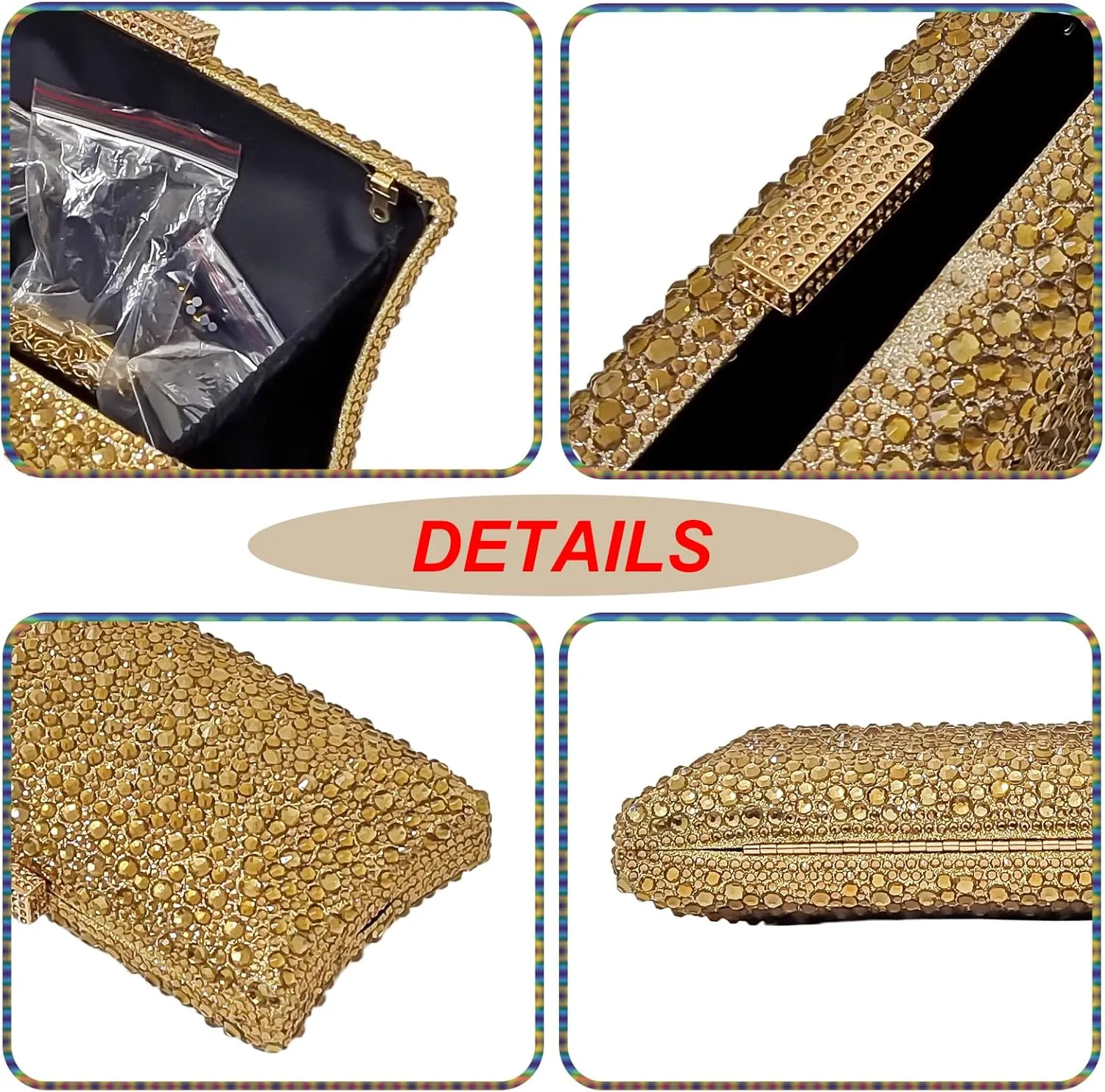 HUANG ZHUANG Sparkly Elegant Crystal Clutch Solid Rhinestone Handbags For Women Party Purse Bridal Prom Bag