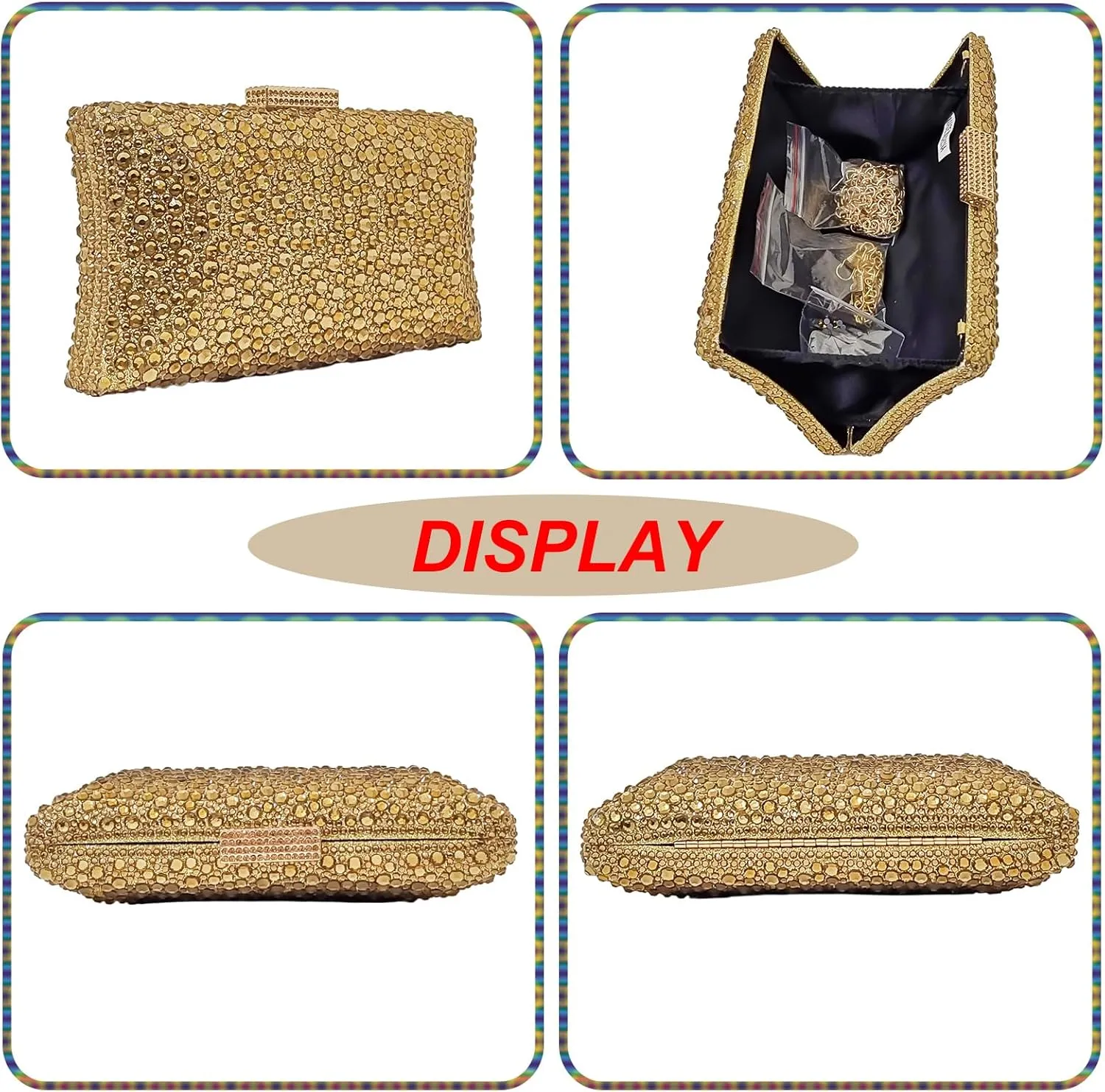 HUANG ZHUANG Sparkly Elegant Crystal Clutch Solid Rhinestone Handbags For Women Party Purse Bridal Prom Bag