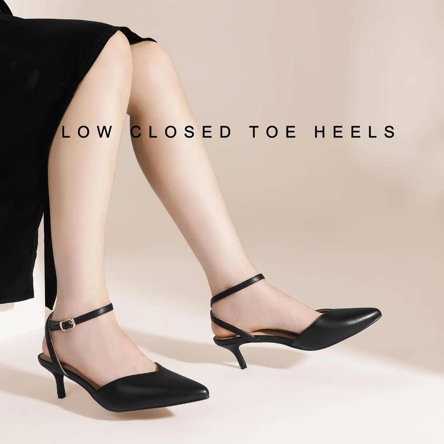 IDIFU IN2 Women's Pumps Closed Toe Kitten Heels Slingback Low Pointed Toe Short Ankle Strap Heels Wedding Bride Prom Bridal Work Dress Shoes for Women Comfortable Cute Trendy Pumps Shoes