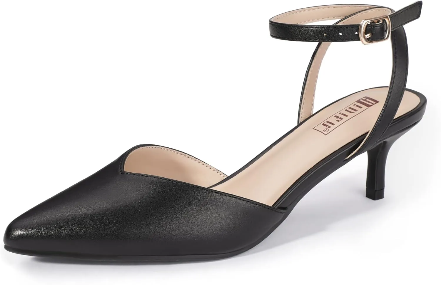 IDIFU IN2 Women's Pumps Closed Toe Kitten Heels Slingback Low Pointed Toe Short Ankle Strap Heels Wedding Bride Prom Bridal Work Dress Shoes for Women Comfortable Cute Trendy Pumps Shoes