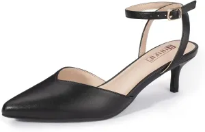 IDIFU IN2 Women's Pumps Closed Toe Kitten Heels Slingback Low Pointed Toe Short Ankle Strap Heels Wedding Bride Prom Bridal Work Dress Shoes for Women Comfortable Cute Trendy Pumps Shoes
