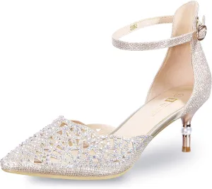 IDIFU Women's IN2 Candice Wedding Rhinestones Sequins Low Kitten Heels Pumps Dress Evening Shoes for Women Bridal Bride