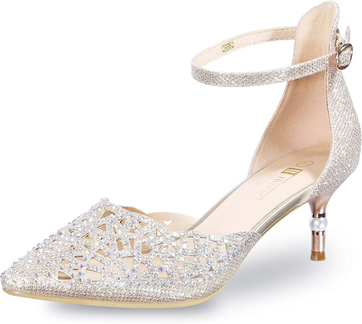 IDIFU Women's IN2 Candice Wedding Rhinestones Sequins Low Kitten Heels Pumps Dress Evening Shoes for Women Bridal Bride