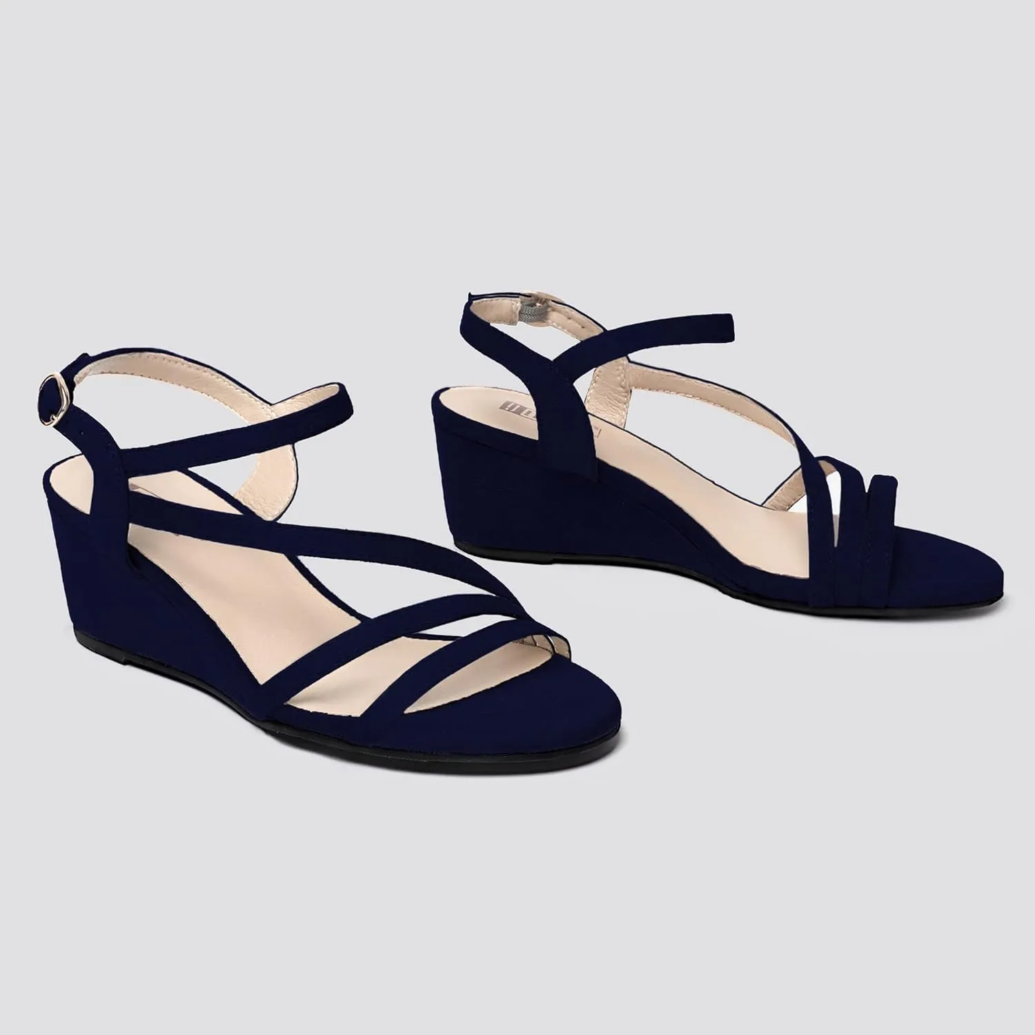 IDIFU Women's Wedge Heel Sandal Dress Low Strappy 2 Inch Open Toe Wedding Bridal Shoes for Woman Ladies Evening Formal