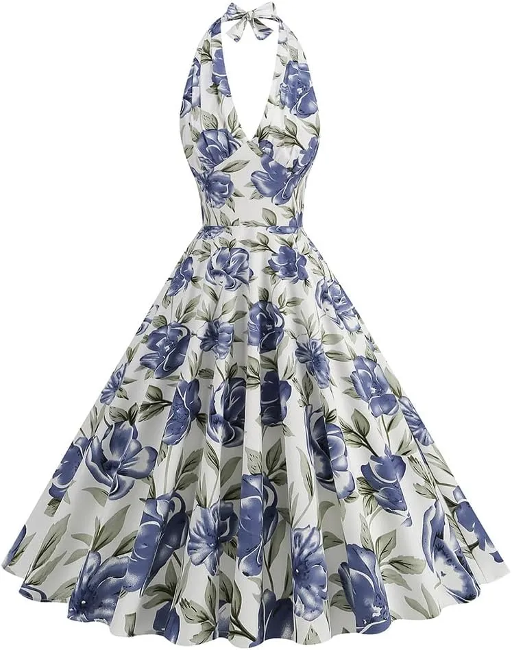 IDOPIP Women's 1950s Vintage Plaid Dress Retro Cocktail Swing Dress Prom Party Midi Dress Wedding Guest Outfit Gingham Gown