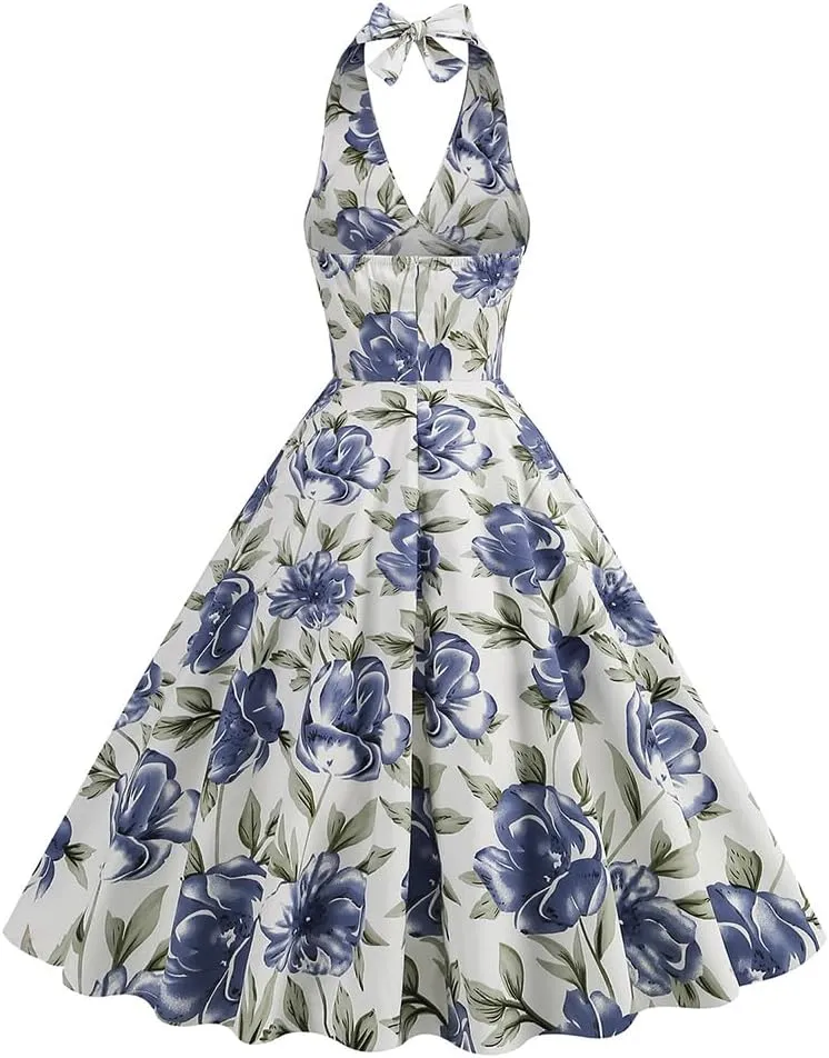 IDOPIP Women's 1950s Vintage Plaid Dress Retro Cocktail Swing Dress Prom Party Midi Dress Wedding Guest Outfit Gingham Gown