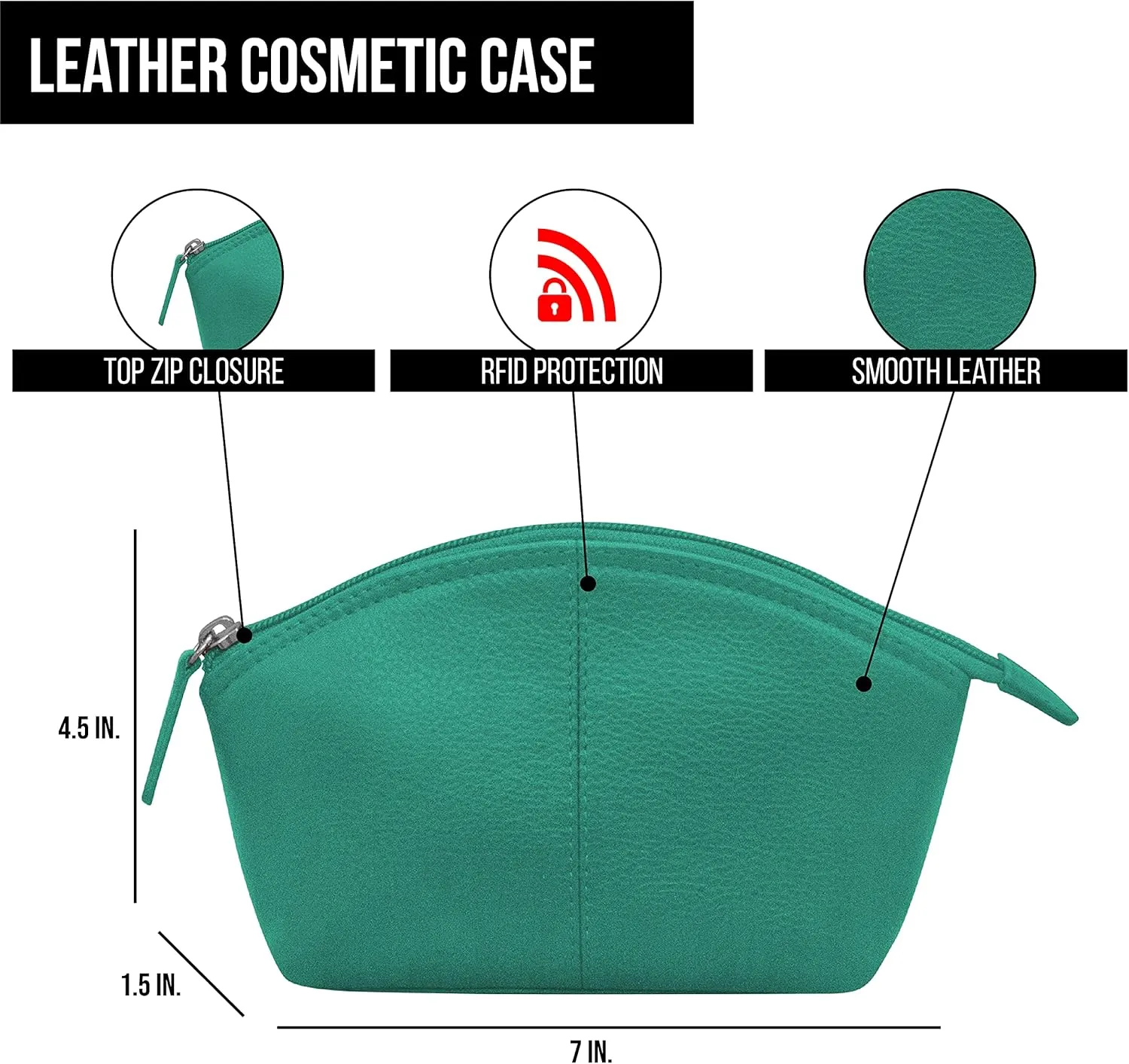 ili New York Genuine Leather Cosmetic Pouch – RFID Blocking, Leather Makeup Bag for Purse with Top Zip Closure & Interior Zip Pocket, Perfect as a Compact and Stylish Travel Cosmetic Bag