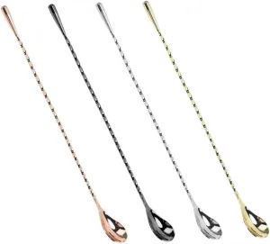 IMIKEYA 4pc Stainless Steel Cocktail Stirrer Bar Mixing Spoon Stirring Spoons for Drinks Extend Handle Smooth Design