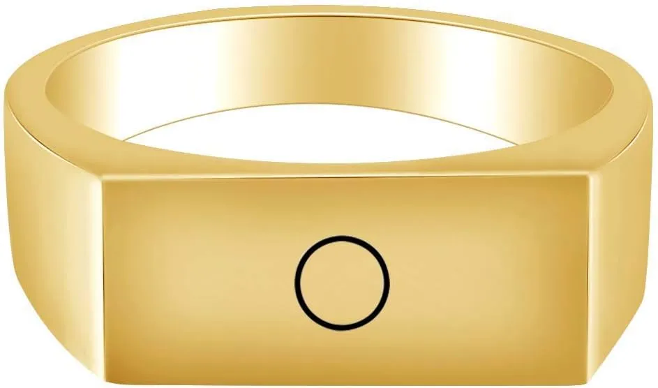 Initial A to Z Rectangular Frame Men's Signet Wedding Band Ring in 14K Yellow Gold Over Sterling Silver