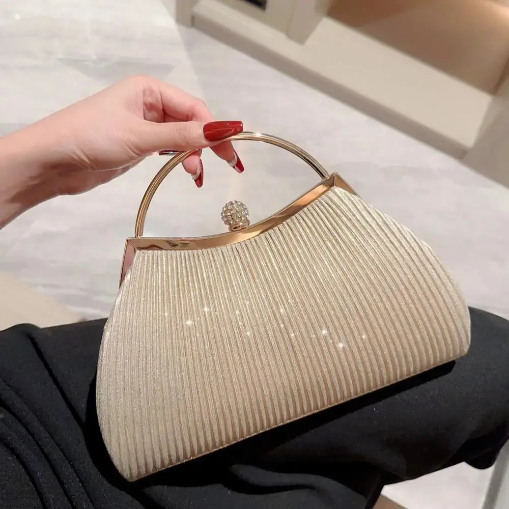 ISKYBOB Wrinkled Evening Clutch Bag Women's Shiny Banquet Bag Dressed Banquet Bag Glitter Purse Ladies Wedding Party Handbag