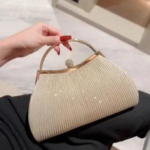 ISKYBOB Wrinkled Evening Clutch Bag Women's Shiny Banquet Bag Dressed Banquet Bag Glitter Purse Ladies Wedding Party Handbag