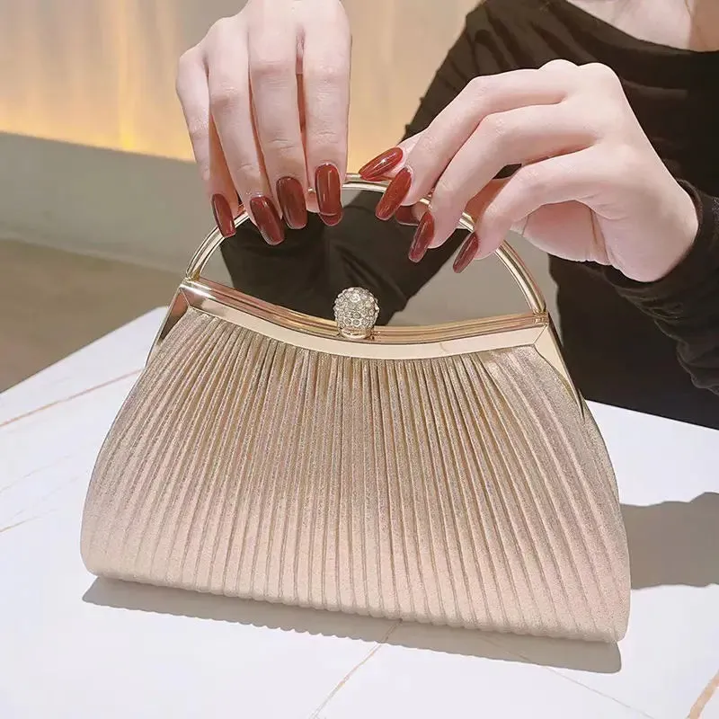 ISKYBOB Wrinkled Evening Clutch Bag Women's Shiny Banquet Bag Dressed Banquet Bag Glitter Purse Ladies Wedding Party Handbag