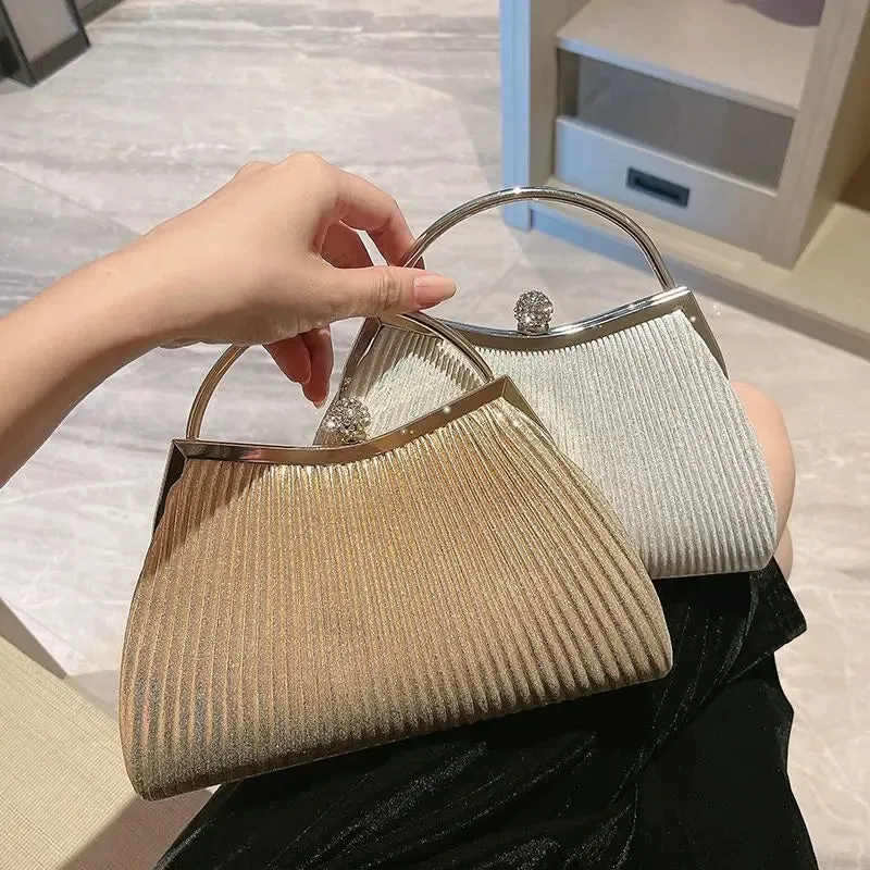 ISKYBOB Wrinkled Evening Clutch Bag Women's Shiny Banquet Bag Dressed Banquet Bag Glitter Purse Ladies Wedding Party Handbag