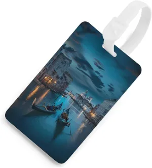 Italy Venice Grand Canal at Night Luggage Tags for Suitcases TPU Baggage Handbag Tag with Name ID Card Travel Accessories White-Style