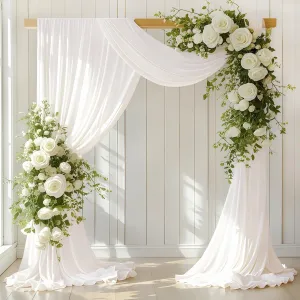 Ivory Wedding Arch Draping Fabric 2 Panels 30'' x 18FT Sheer Chiffon Arch Drapery for Bridal Shower Backdrop Outdoor Party Arches Church Ceremony Decoration