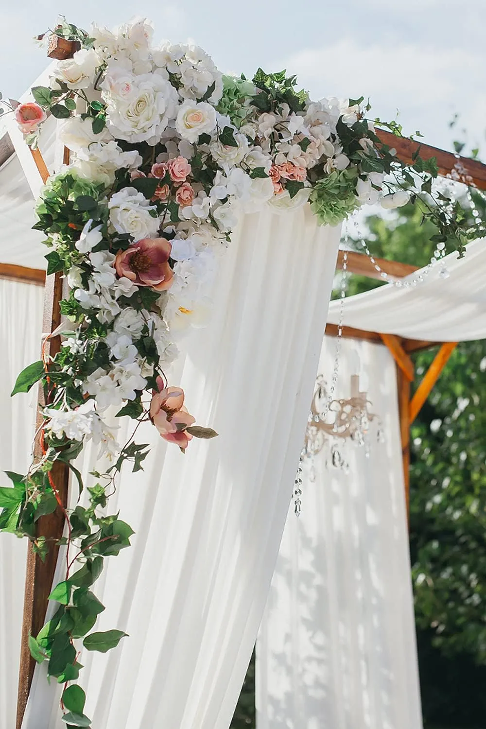 Ivory Wedding Arch Draping Fabric 2 Panels 30'' x 18FT Sheer Chiffon Arch Drapery for Bridal Shower Backdrop Outdoor Party Arches Church Ceremony Decoration