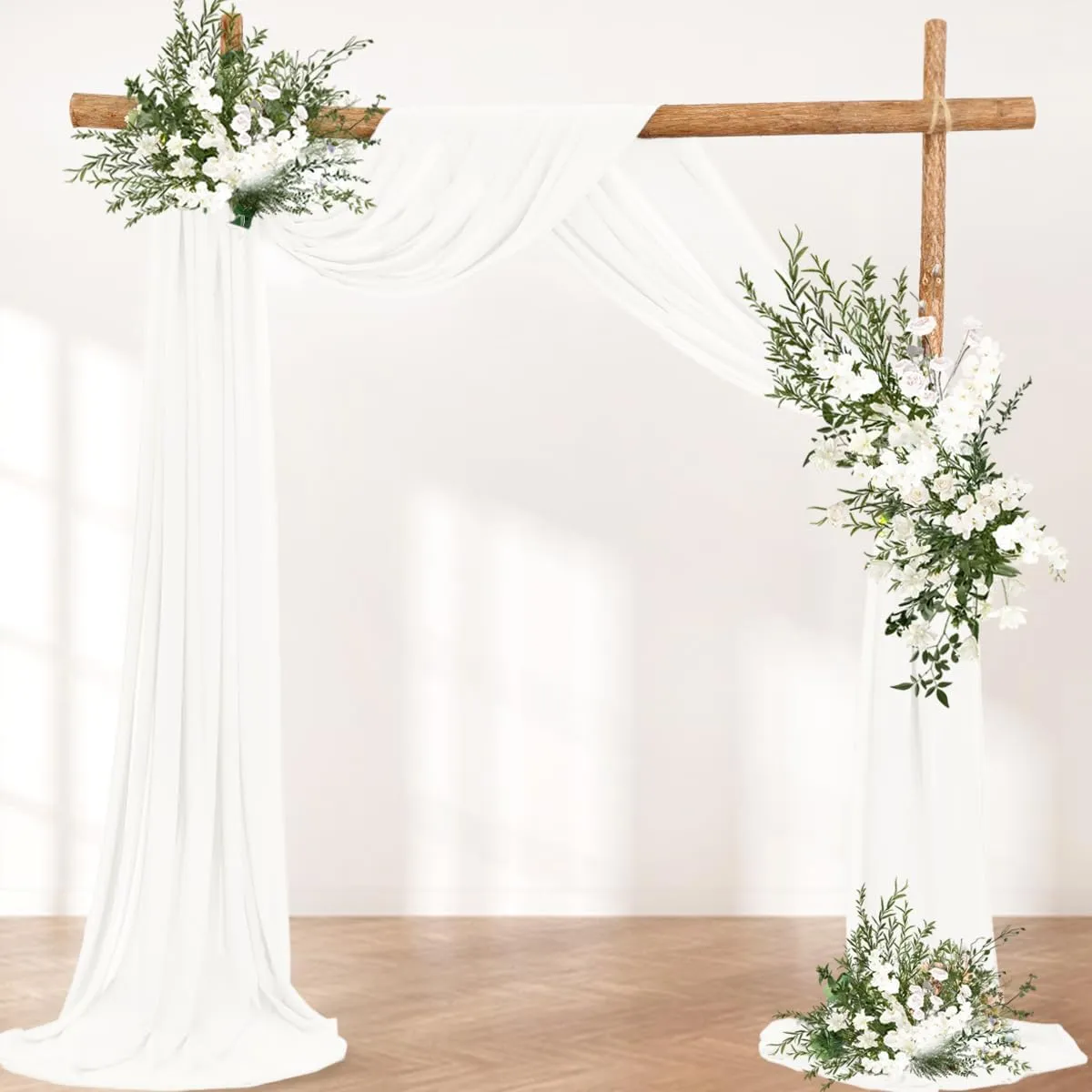 Ivory Wedding Arch Draping Fabric 2 Panels 30'' x 18FT Sheer Chiffon Arch Drapery for Bridal Shower Backdrop Outdoor Party Arches Church Ceremony Decoration