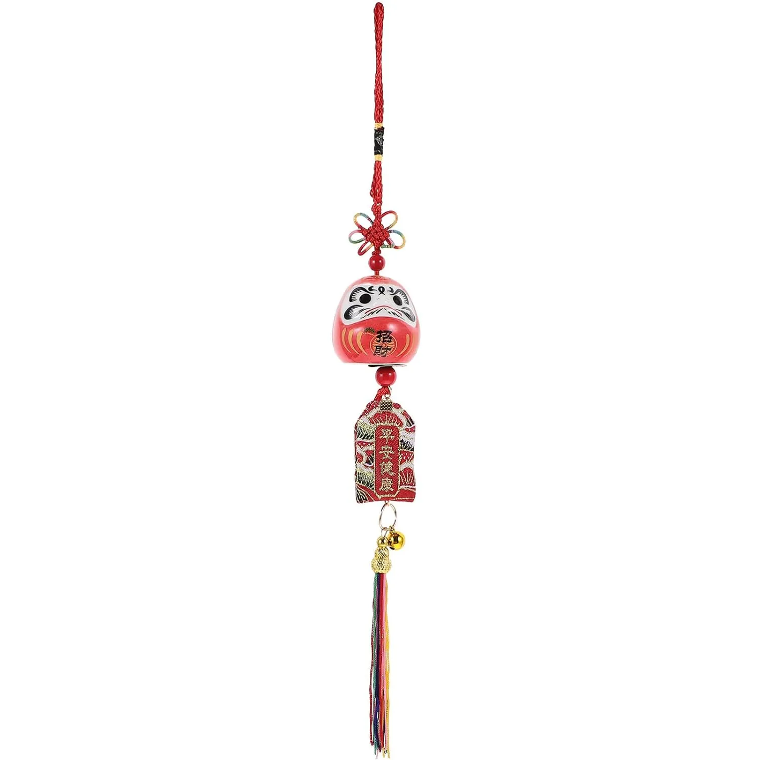 Japanese Omamori Amulet, Hanging Sachet Lucky Charms Blessing Bag Pendant for Car, Japanese Style Daruma Wind Chime Bell Car Pendant Goody Luck Ornament