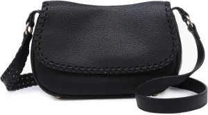JEN & CO. Daia Whipstitch Flapover Crossbody Bag Vegan Leather Purses Shoulder Handbag for Women