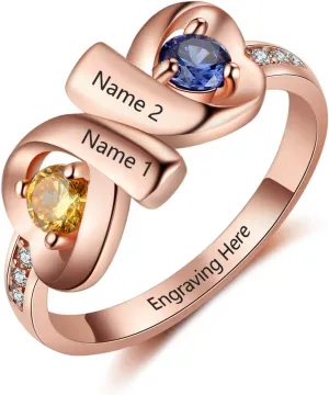 JewelOra Infinity Personalized Promise Rings for Women Engraved Names Mothers Rings with 2 Simulated Birthstones