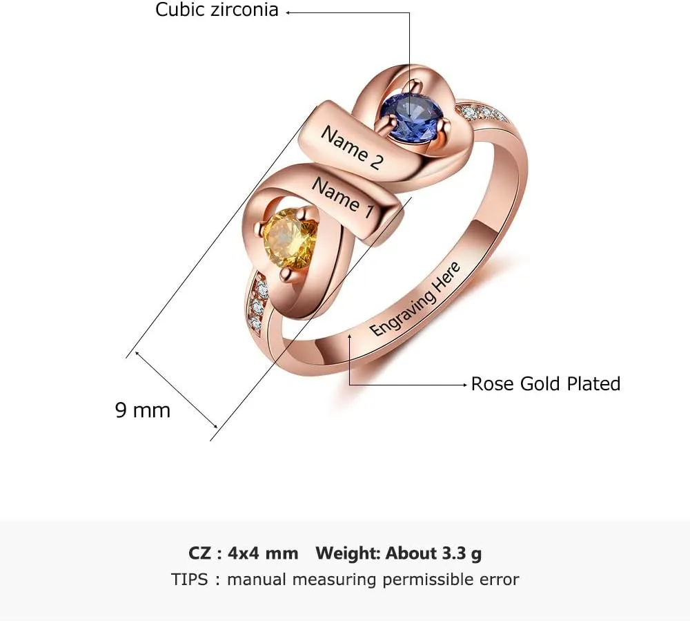JewelOra Infinity Personalized Promise Rings for Women Engraved Names Mothers Rings with 2 Simulated Birthstones