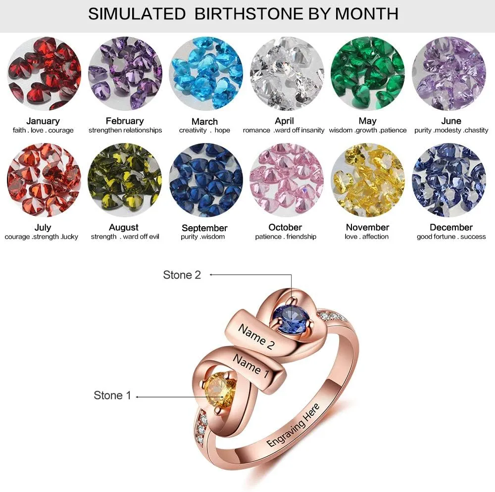 JewelOra Infinity Personalized Promise Rings for Women Engraved Names Mothers Rings with 2 Simulated Birthstones
