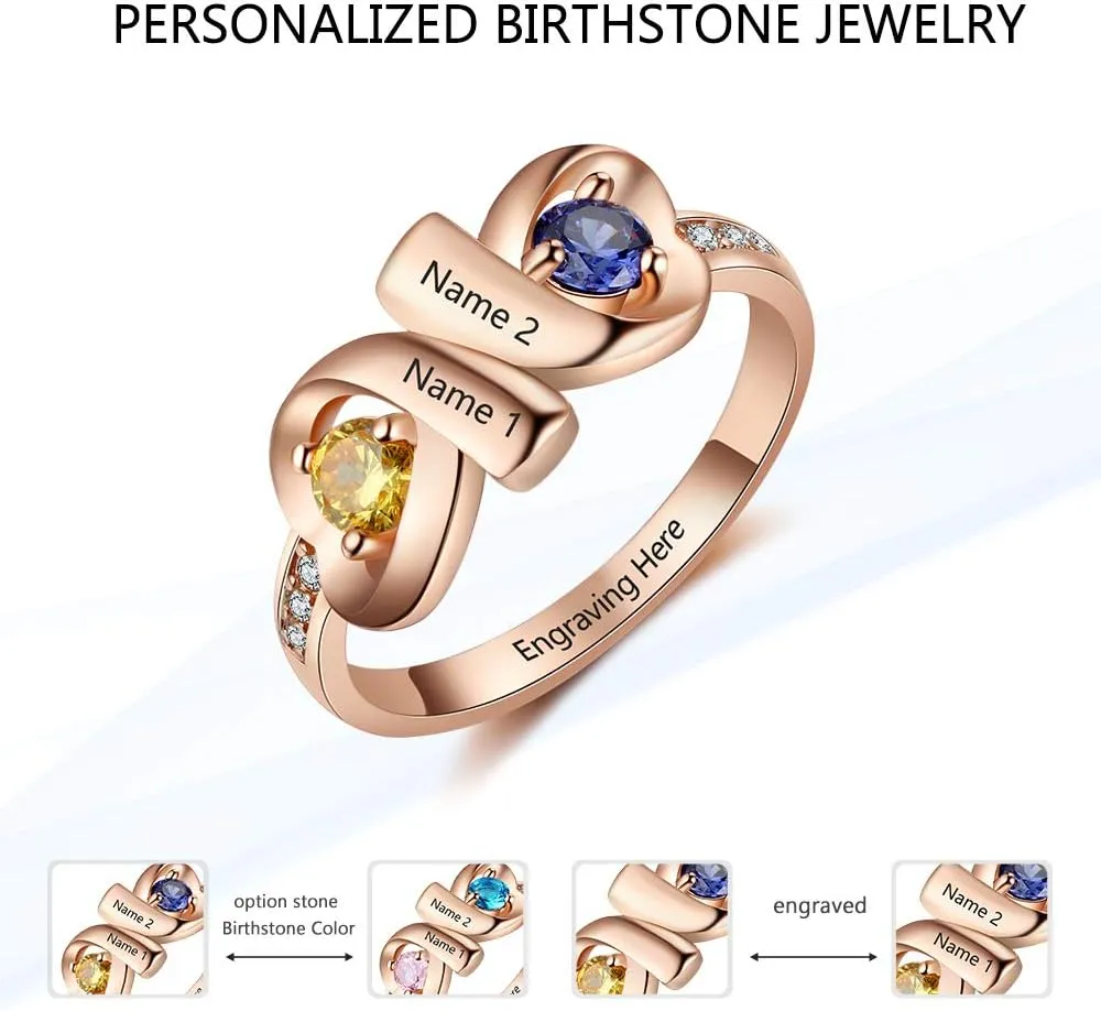 JewelOra Infinity Personalized Promise Rings for Women Engraved Names Mothers Rings with 2 Simulated Birthstones