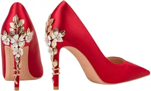 JOEupin High Heels Womens Pointed Toe Heels Satin Pumps Stiletto Bridal Party Dress Evening Wedding Shoes for Woman