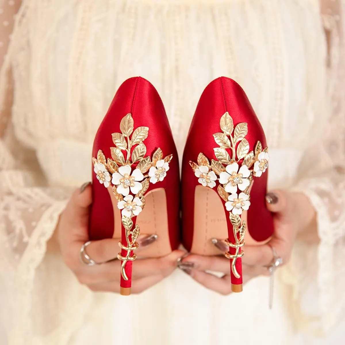 JOEupin High Heels Womens Pointed Toe Heels Satin Pumps Stiletto Bridal Party Dress Evening Wedding Shoes for Woman