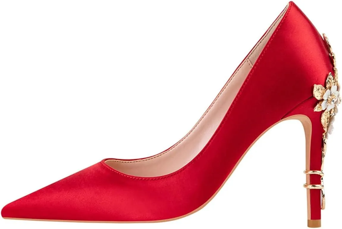JOEupin High Heels Womens Pointed Toe Heels Satin Pumps Stiletto Bridal Party Dress Evening Wedding Shoes for Woman